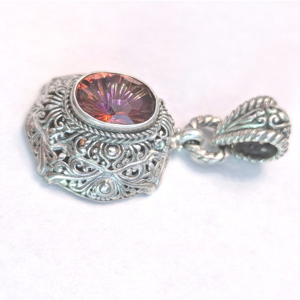 Sarda Sterling Silver 925 Filigree Hayward's Muse Mystic Topaz Pendant - Picture 2 of 6